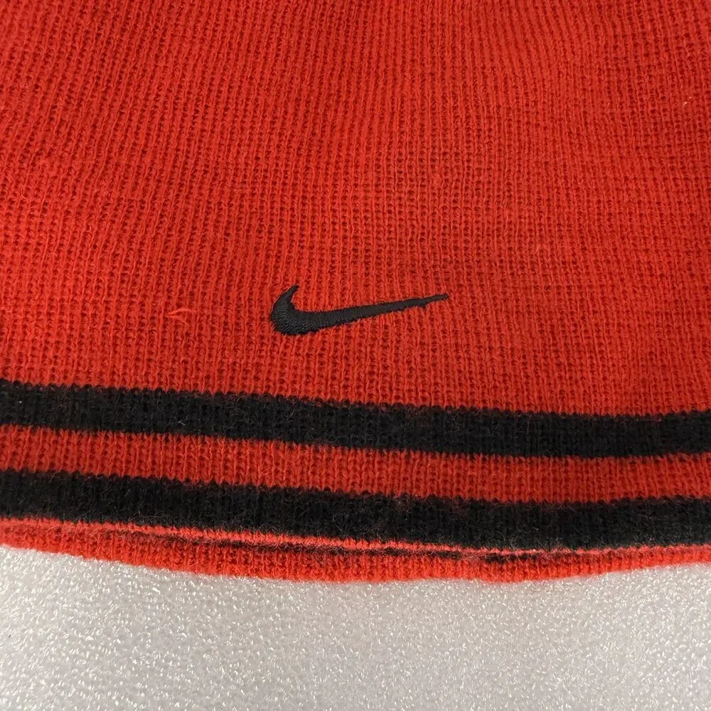 Vtg Nike Beanie Mens Black Red Reversible Thin Knit Embroidered Check Logo 2000s